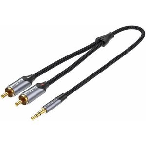 Audio kábel Vention 3.5mm Jack Male to 2-Male RCA Cinch Cable 0.5M Gray Aluminum Alloy Type