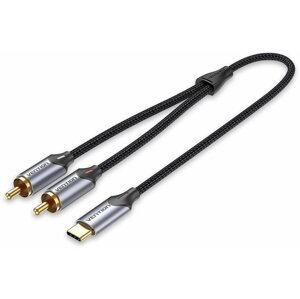 Audio kábel Vention USB-C Male to 2-Male RCA Cable 0.5M Gray Aluminum Alloy Type