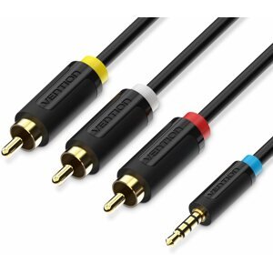 Videokábel Vention 3,5 mm Male to 3x RCA Male AV Cable 1,5 m Black
