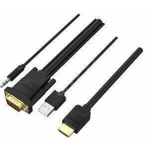 Videokábel Vention HDMI to VGA Cable with Audio Output & USB Power Supply 2m Black