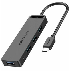 USB Hub Vention Type-C to 4-Port USB 3.0 Hub with Power Supply Black 0.15M ABS Type