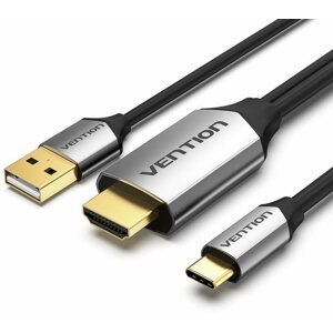 Videokábel Vention Type-C (USB-C) to HDMI Cable with USB Power Supply 1 m Black Metal Type