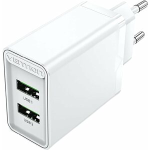 Hálózati adapter Vention 2-Port USB (A+A) Wall Charger (18W) White