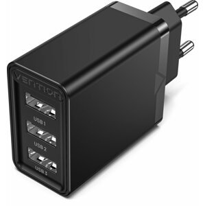 Hálózati adapter Vention 3-port USB Wall Charger (12W/12W/12W) Black