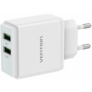 Hálózati adapter Vention Dual Quick 3.0 USB-A Wall Charger (18W + 18W) White