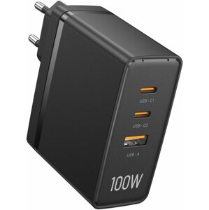 Hálózati adapter Vention Ultra 3-Port USB (C+C+A) GaN Charger (100W/100W/30W) Black