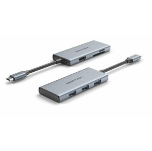 Port replikátor Vention USB-C to HDMI /3x USB 3.0 / SD / TF Docking Station Aluminum Alloy Type 0.15M Gray